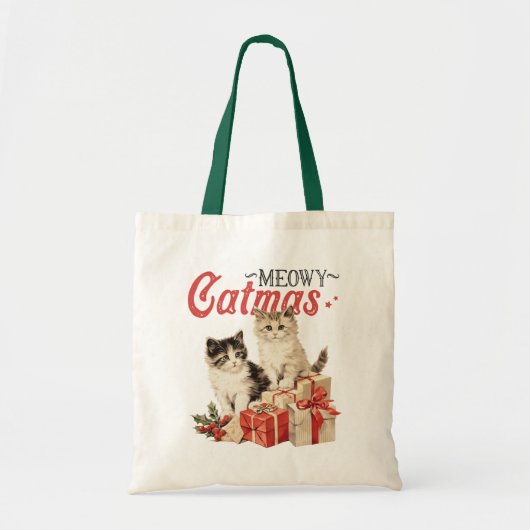 Vintager Stil Meowy Catmas Weihnachten Tragetasche (Vorne)