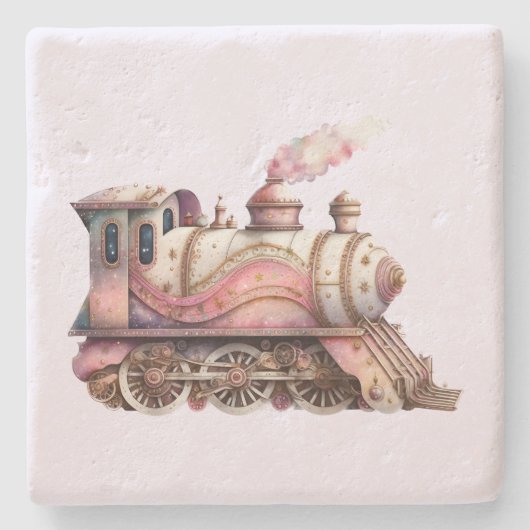 Vintager Stil mit rosa Dampfzug Steinuntersetzer (Vorderseite)