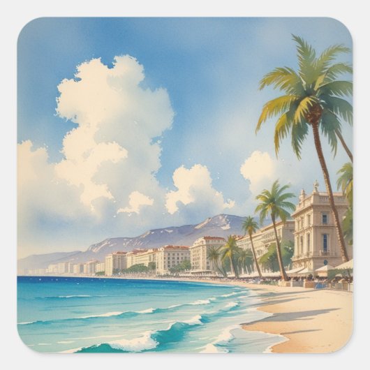 Vintager Stil Monte Carlo Beach Travel Quadratischer Aufkleber (Vorderseite)