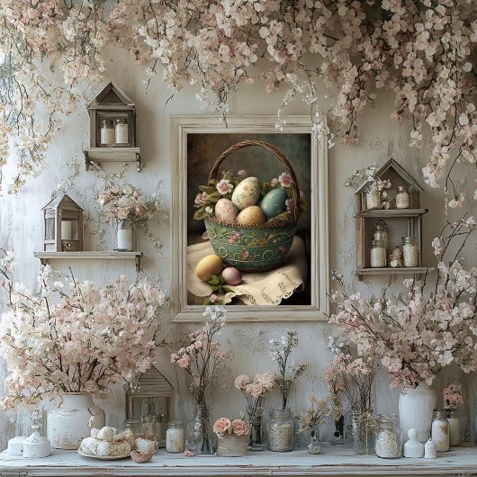 Vintager Stil Ostereier Basket Art Poster