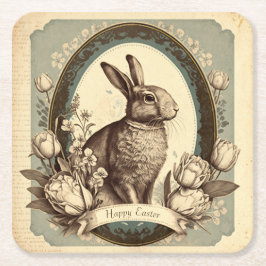 Vintager Stil Osterfrühling Bunny Paper Untersetze Rechteckiger Pappuntersetzer