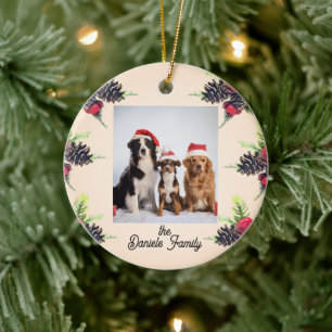 Vintager Stil Pine Cone & Berries Foto Keramik Ornament