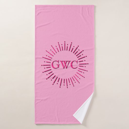 Vintager Stil Pink Sun Burst Custom Monogram Badehandtuch (Badehandtuch)