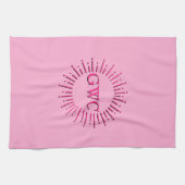 Vintager Stil Pink Sun Burst Custom Monogram Geschirrtuch (Horizontal)