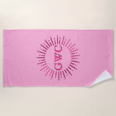 Vintager Stil Pink Sun Burst Custom Monogram Strandtuch (Vorderseite)