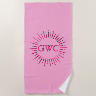 Vintager Stil Pink Sun Burst Custom Monogram Strandtuch