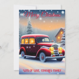 Vintager Stil Red Car Frohe Weihnachten