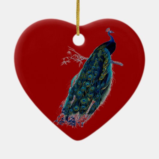 Vintager Stil Rotes Herz Pfau Weihnachtsschmuck (Hinten)