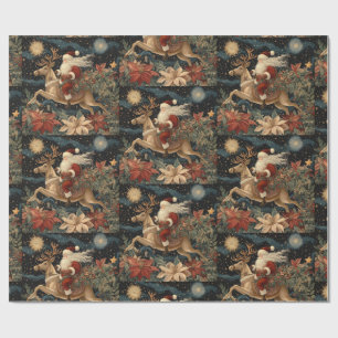 Vintager Stil - Santa Riding Rentier Design Geschenkpapier