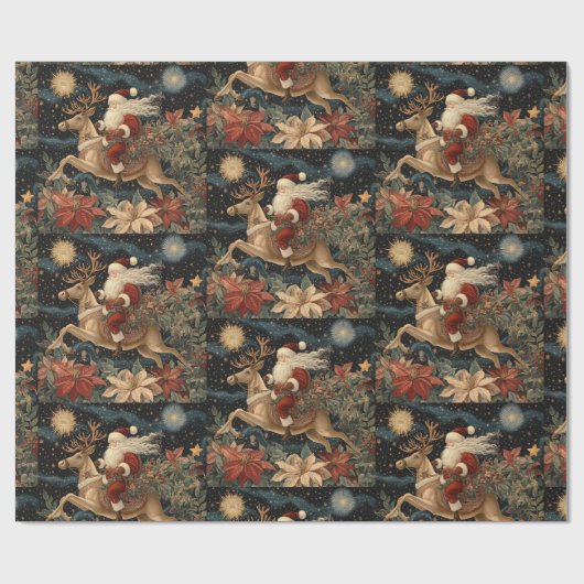 Vintager Stil - Santa Riding Rentier Design Geschenkpapier (Flach)
