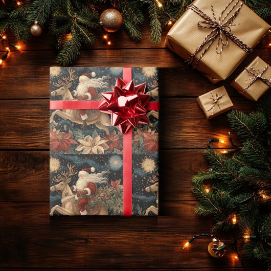 Vintager Stil - Santa Riding Rentier Design Geschenkpapier