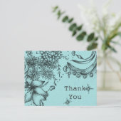 Vintager Stil Schwarz-Blau-Blumen Vielen Dank Postkarte (Stehend Vorderseite)