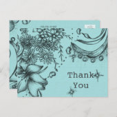 Vintager Stil Schwarz-Blau-Blumen Vielen Dank Postkarte (Vorne/Hinten)