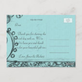 Vintager Stil Schwarz-Blau-Blumen Vielen Dank Postkarte (Rückseite)