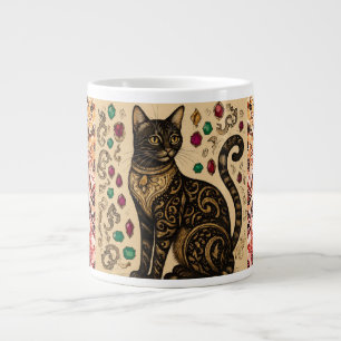 Vintager Stil, Schwarze Katze, Batik Muster, Antiq Jumbo-Tasse