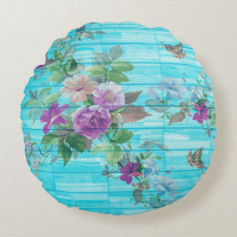 Vintager Stil Shabby Chic Florals auf blau Rundes Kissen