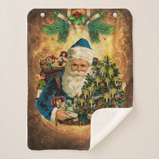 Vintager Stil St. Nikolaus (Weihnachtsmann) Weihna Sherpadecke (Vorderseite)