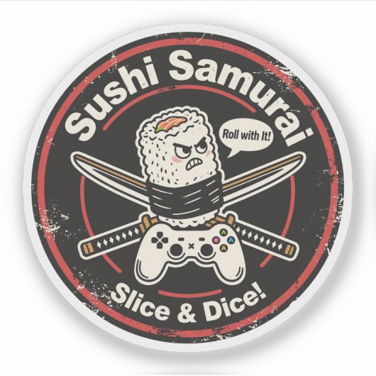 Vintager Stil Sushi Roll mit Controller & Katanas Aufkleber (Vorderseite)
