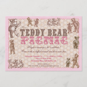 Vintager Stil Teddy Bear Picnic Einladung - Rosa