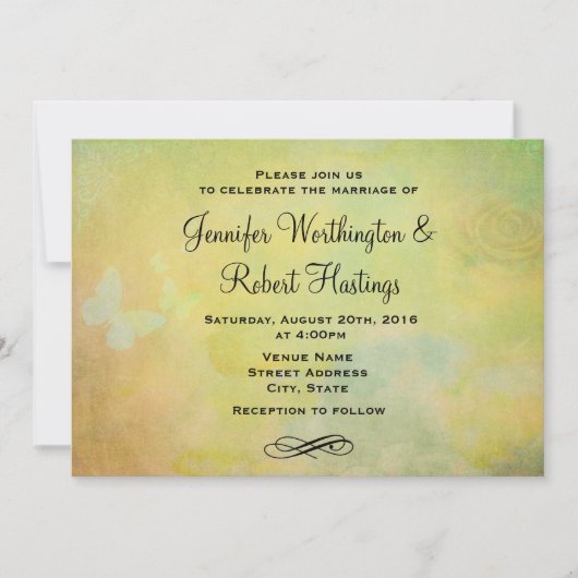 Vintager Stil Wasserfarbenhintergrund Hochzeit Einladung (Vorderseite)
