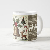 Vintager Stil, Weihnachtsmuster Jumbo-Tasse (Vorderseite Rechts)