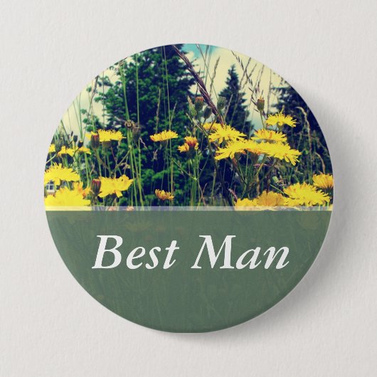 Vintager Stil, wilder Löwenzahn Trauzeuge Hochzeit Button (Vorderseite)