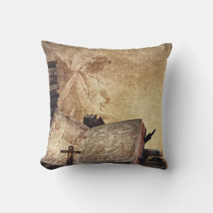 Vintager StilEngel mit Open Book und Crucifix Kissen