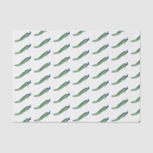 Vintager stilisierter, farbiger Pfau auf dem Tisch Seidenpapier