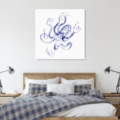 Vintager stilisierter Oktopus Zeichnend #1 Blau Leinwanddruck (Insitu (Schlafzimmer))