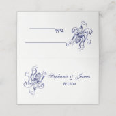 Vintager stilisierter Oktopus Zeichnend #1 Blau Platzkarte (Außenseite Aufgefaltet)