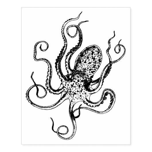 Vintager stilisierter Oktopus Zeichnend #1 Gummistempel (Prägung)