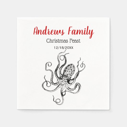 Vintager stilisierter Oktopus Zeichnend #1 Serviette (Vorderseite)