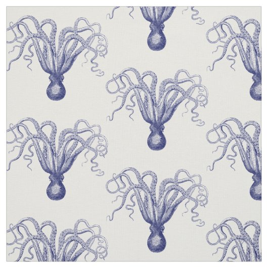 Vintager stilisierter Oktopus Zeichnend #8 Blau Stoff (Muster)
