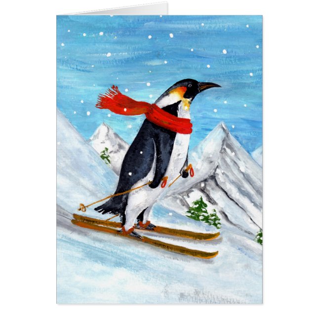 Vintager Stilpinguin Skifahren (Vorne)