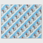 Vintager Stilpinguin Skifahren Geschenkpapier (Flach)