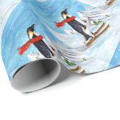 Vintager Stilpinguin Skifahren Geschenkpapier (Rolleneckpunkt)