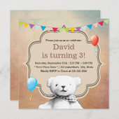 Vintager Stippel Teddy Bear Geburtstag Einladung (Vorne/Hinten)