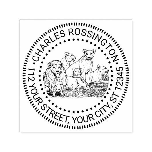 Vintager Stolz der Löwen Zeichnend Name Rücksendea Permastempel (Design)