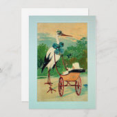 Vintager Storch, der die Geburt eines Kindes ankün Ankündigung (Vorne/Hinten)