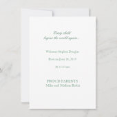 Vintager Storch, der die Geburt eines Kindes ankün Ankündigung (Rückseite)