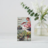 Vintager Storch und Kind Visitenkarte (Stehend Vorderseite)