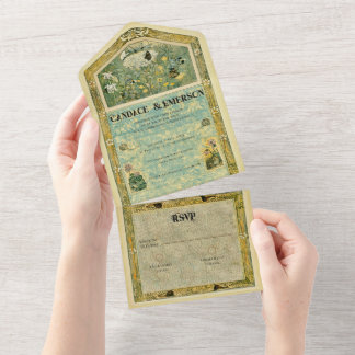Vintager Storybook-Wald in einer Hochzeit All In One Einladung