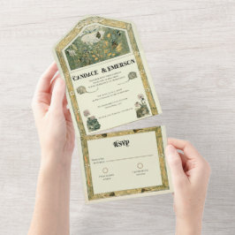 Vintager Storybook-Wald in einer Hochzeit All In One Einladung