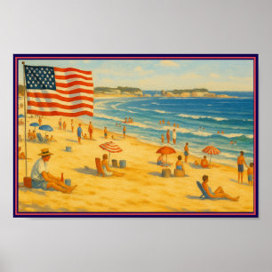Vintager Strand 4. Juli Amerikanische Unabhängigke Poster