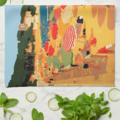 Vintager Strand an der Côte d'Azur Geschirrtuch (Gefaltet)