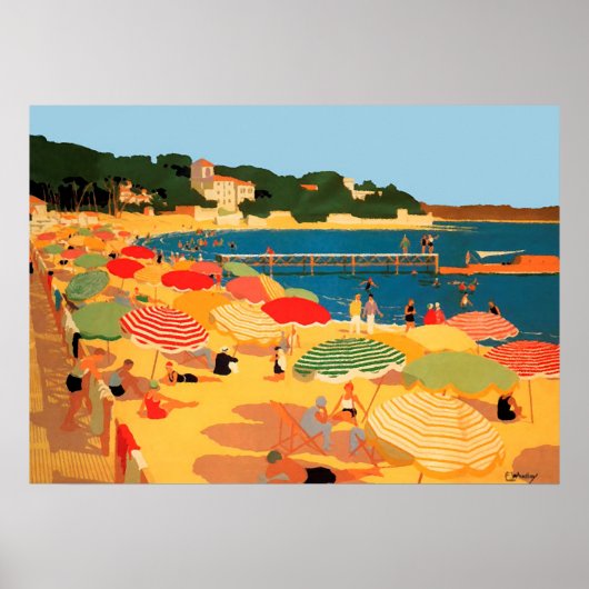 Vintager Strand an der Côte d'Azur Poster (Vorne)