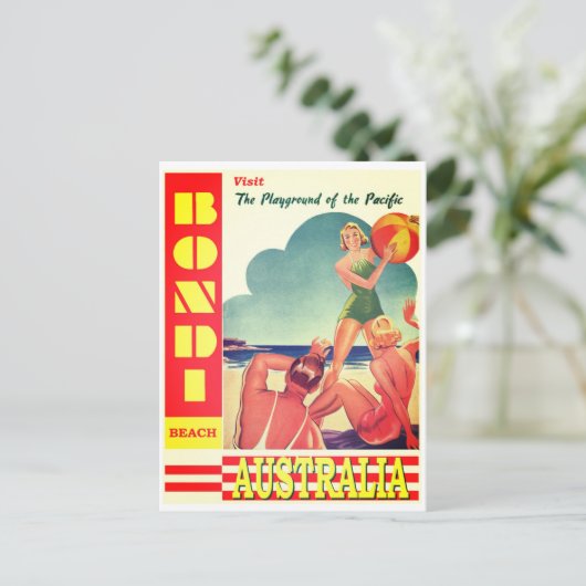 Vintager Strand Bondi Postcard Postkarte (Stehend Vorderseite)