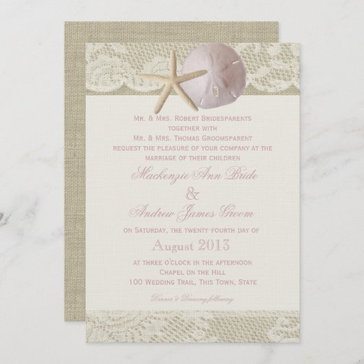 Vintager Strand Elfenbeinrosa Einladung (Vorne/Hinten)