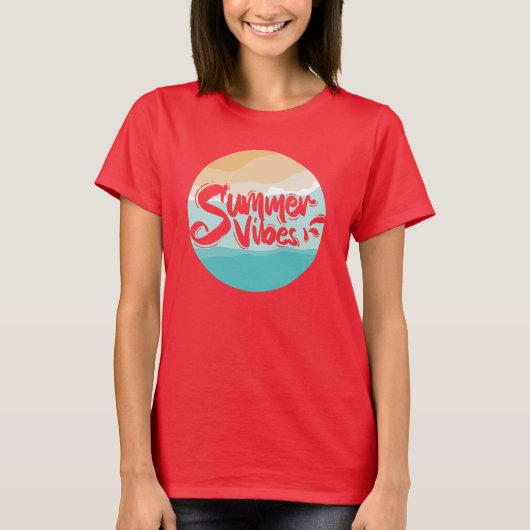 Vintager Strand mit bunten Sommerhitzen T-Shirt (Vorderseite)