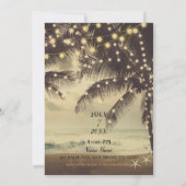 Vintager Strand Palmen und Lichter Hochzeiten Einladung (Rückseite)